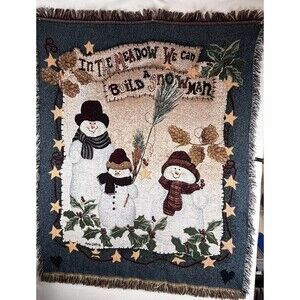 Woven Christmas/Winter Throw Blanket Snowmen By Jamie Carter 50 in x 60 Fringe